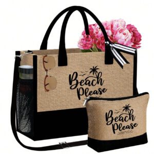 Sac fourre-tout de plage pour femmes, sac en canevas pour accessoires de plage, convient pour le mariage, l'anniversaire, les vacances, est un excellent cadeau pour les femmes, les mères, les enseignants, les amis, les demoiselles d'honneur, les étudiants, la rentrée scolaire, grand sac, sac de voyage pour les vacances, le week-end, les courts séjours, cadeau d'anniversaire personnalisé pour l'ami, elle, avec écharpe