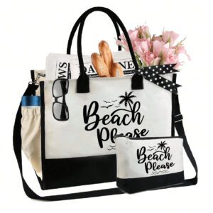 Sac fourre-tout de plage pour femmes, sac en canevas pour accessoires de plage, convient pour le mariage, l'anniversaire, les vacances, est un excellent cadeau pour les femmes, les mères, les enseignants, les amis, les demoiselles d'honneur, les étudiants, la rentrée scolaire, grand sac, sac de voyage pour les vacances, le week-end, les courts séjours, cadeau d'anniversaire personnalisé pour l'ami, elle, avec écharpe