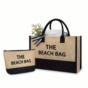 Sac fourre-tout de plage pour femmes, sac en canevas pour accessoires de plage, convient pour le mariage, l'anniversaire, les vacances, est un excellent cadeau pour les femmes, les mères, les enseignants, les amis, les demoiselles d'honneur, les étudiants, la rentrée scolaire, grand sac, sac de voyage pour les vacances, le week-end, les courts séjours, cadeau d'anniversaire personnalisé pour l'ami, elle, avec écharpe