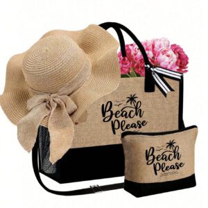 Sac fourre-tout de plage pour femmes, sac en canevas pour accessoires de plage, convient pour le mariage, l'anniversaire, les vacances, est un excellent cadeau pour les femmes, les mères, les enseignants, les amis, les demoiselles d'honneur, les étudiants, la rentrée scolaire, grand sac, sac de voyage pour les vacances, le week-end, les courts séjours, cadeau d'anniversaire personnalisé pour l'ami, elle, avec écharpe