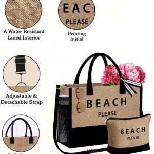 Sac fourre-tout de plage pour femmes, sac en canevas pour accessoires de plage, convient pour le mariage, l'anniversaire, les vacances, est un excellent cadeau pour les femmes, les mères, les enseignants, les amis, les demoiselles d'honneur, les étudiants, la rentrée scolaire, grand sac, sac de voyage pour les vacances, le week-end, les courts séjours, cadeau d'anniversaire personnalisé pour l'ami, elle, avec écharpe