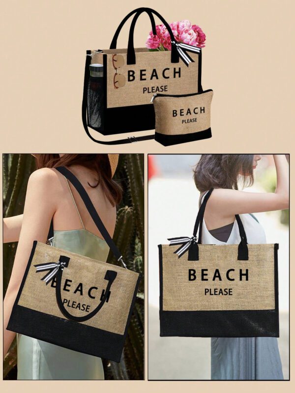 Sac fourre-tout de plage pour femmes, sac en canevas pour accessoires de plage, convient pour le mariage, l'anniversaire, les vacances, est un excellent cadeau pour les femmes, les mères, les enseignants, les amis, les demoiselles d'honneur, les étudiants, la rentrée scolaire, grand sac, sac de voyage pour les vacances, le week-end, les courts séjours, cadeau d'anniversaire personnalisé pour l'ami, elle, avec écharpe – Image 14