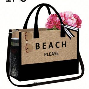Sac fourre-tout de plage pour femmes, sac en canevas pour accessoires de plage, convient pour le mariage, l'anniversaire, les vacances, est un excellent cadeau pour les femmes, les mères, les enseignants, les amis, les demoiselles d'honneur, les étudiants, la rentrée scolaire, grand sac, sac de voyage pour les vacances, le week-end, les courts séjours, cadeau d'anniversaire personnalisé pour l'ami, elle, avec écharpe