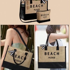 Sac fourre-tout de plage pour femmes, sac en canevas pour accessoires de plage, convient pour le mariage, l'anniversaire, les vacances, est un excellent cadeau pour les femmes, les mères, les enseignants, les amis, les demoiselles d'honneur, les étudiants, la rentrée scolaire, grand sac, sac de voyage pour les vacances, le week-end, les courts séjours, cadeau d'anniversaire personnalisé pour l'ami, elle, avec écharpe