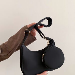 Sac à bandoulière à la mode de forme de croissant de couleur unicolore avec sangle réglable pour femmes, peut être utilisé comme sac à bandoulière ou sac à épaule, polyvalent pour tenues décontractées ou professionnelles