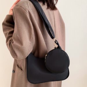 Sac à bandoulière à la mode de forme de croissant de couleur unicolore avec sangle réglable pour femmes, peut être utilisé comme sac à bandoulière ou sac à épaule, polyvalent pour tenues décontractées ou professionnelles