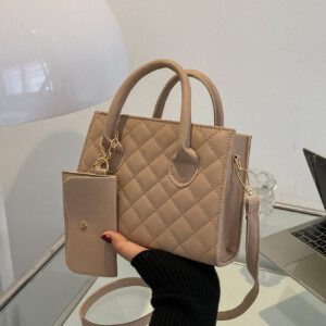 Sac Carré Double Poignée Matelassé À Losanges D'affaires Pour Femmes Et Étudiantes Débutantes, Légères Et Décontractées, Avec Porte-monnaie. Parfait Pour Le Travail, Le Collège, Les Affaires, Les Sorties Et Le Voyage, Sac Pour Femmes Avec Petite Bourse