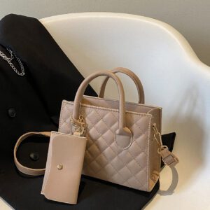 Sac Carré Double Poignée Matelassé À Losanges D'affaires Pour Femmes Et Étudiantes Débutantes, Légères Et Décontractées, Avec Porte-monnaie. Parfait Pour Le Travail, Le Collège, Les Affaires, Les Sorties Et Le Voyage, Sac Pour Femmes Avec Petite Bourse