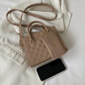 Sac Carré Double Poignée Matelassé À Losanges D'affaires Pour Femmes Et Étudiantes Débutantes, Légères Et Décontractées, Avec Porte-monnaie. Parfait Pour Le Travail, Le Collège, Les Affaires, Les Sorties Et Le Voyage, Sac Pour Femmes Avec Petite Bourse