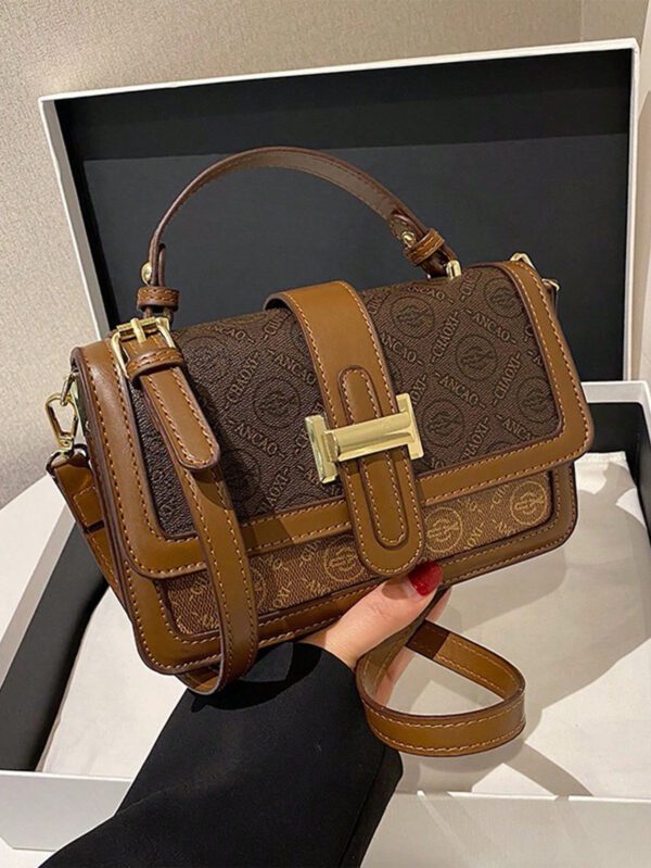 Sac fourre-tout vintage de grande capacité, sac à bandoulière de luxe en PU, sac à main et sac à main décontracté classique pour femme, sac tendance pour femme, sac d'inspiration rétro simple pour femme – Image 2