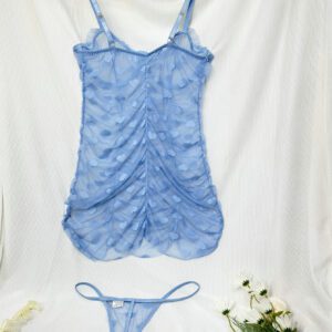 Pure Desire Robe de lingerie sexy avec armature et traîne en maille en forme de cœur, avec string
