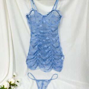 Pure Desire Robe de lingerie sexy avec armature et traîne en maille en forme de cœur, avec string