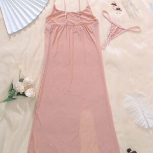 Ning xue yan ying 2 pièces/Ensemble Lingerie sexy pour femme, robe longue transparente à bretelles détachables ultra fine, ensemble de nuisette longue fendue élégante et de vêtement de nuit