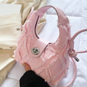 Sac hobo mini léger et casual chic. Bordure brute rose à fermoir torsadé à la mode. Parfait pour la vie quotidienne des adolescentes, des femmes, des étudiantes, des débutants et des cols blancs. Idéal pour le bureau, l'université, le travail, les déplacements, l'extérieur, les voyages, les sorties, la Saint-Valentin