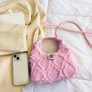 Sac hobo mini léger et casual chic. Bordure brute rose à fermoir torsadé à la mode. Parfait pour la vie quotidienne des adolescentes, des femmes, des étudiantes, des débutants et des cols blancs. Idéal pour le bureau, l'université, le travail, les déplacements, l'extérieur, les voyages, les sorties, la Saint-Valentin