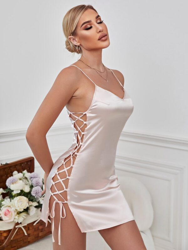 Robe de lingerie sexy en satin à laçage sur le côté – Image 6