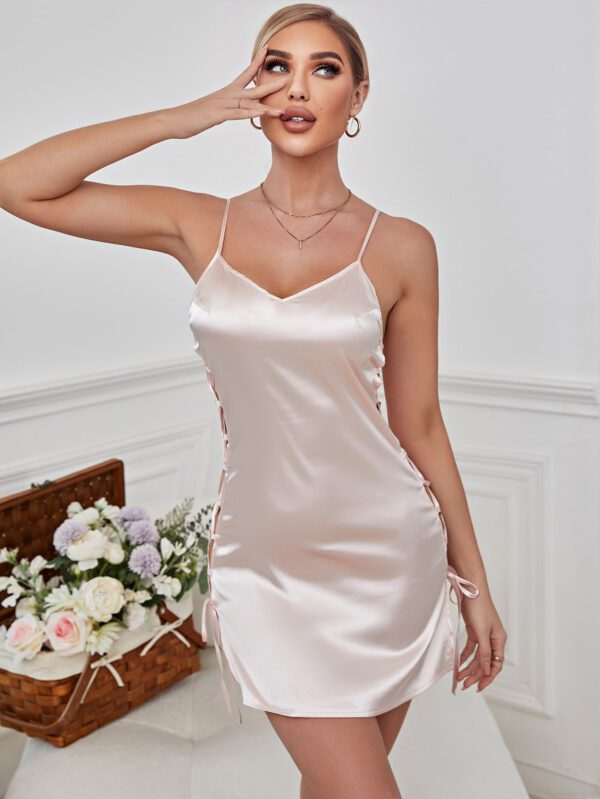 Robe de lingerie sexy en satin à laçage sur le côté – Image 8