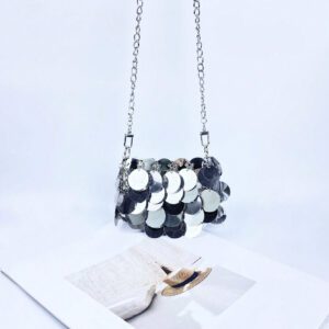 1 sac d"épaule scintillant en PU argenté à la mode (même style que sur l"image)