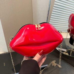 1 pièce Sac à bandoulière croisé femme unique en forme de lèvres brillant, petit sac en PU de mode