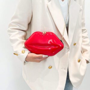 1 pièce Sac à bandoulière croisé femme unique en forme de lèvres brillant, petit sac en PU de mode