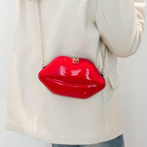 1 pièce Sac à bandoulière croisé femme unique en forme de lèvres brillant, petit sac en PU de mode