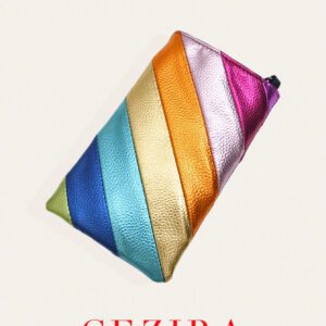 CEZIRA Sac à main mode femme, rayures colorées métalliques patchwork, fermeture bouton en PU végétalien, blocage de couleurs, petit portefeuille portable pour téléphone, sac bandoulière avec longue chaîne pour la vie quotidienne, les sorties et les voyages