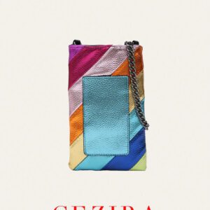 CEZIRA Sac à main mode femme, rayures colorées métalliques patchwork, fermeture bouton en PU végétalien, blocage de couleurs, petit portefeuille portable pour téléphone, sac bandoulière avec longue chaîne pour la vie quotidienne, les sorties et les voyages