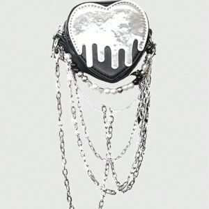 ROMWE Goth 1 pièce Sac bandoulière avec chaîne de perles noires et motif cœur brillant