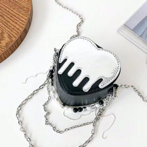 ROMWE Goth 1 pièce Sac bandoulière avec chaîne de perles noires et motif cœur brillant