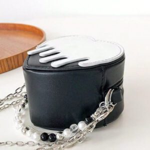 ROMWE Goth 1 pièce Sac bandoulière avec chaîne de perles noires et motif cœur brillant