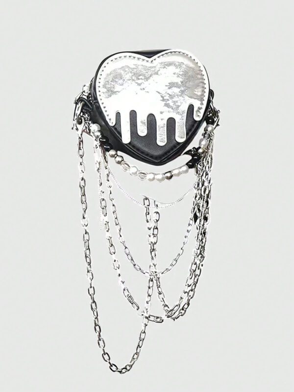 ROMWE Goth 1 pièce Sac bandoulière avec chaîne de perles noires et motif cœur brillant