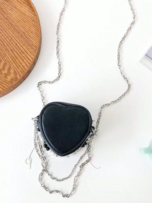 ROMWE Goth 1 pièce Sac bandoulière avec chaîne de perles noires et motif cœur brillant – Image 4