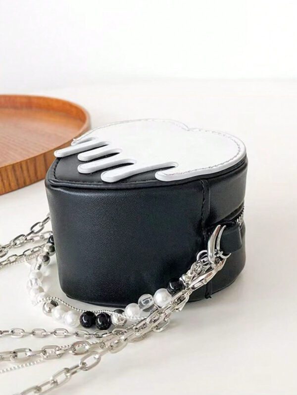 ROMWE Goth 1 pièce Sac bandoulière avec chaîne de perles noires et motif cœur brillant – Image 5