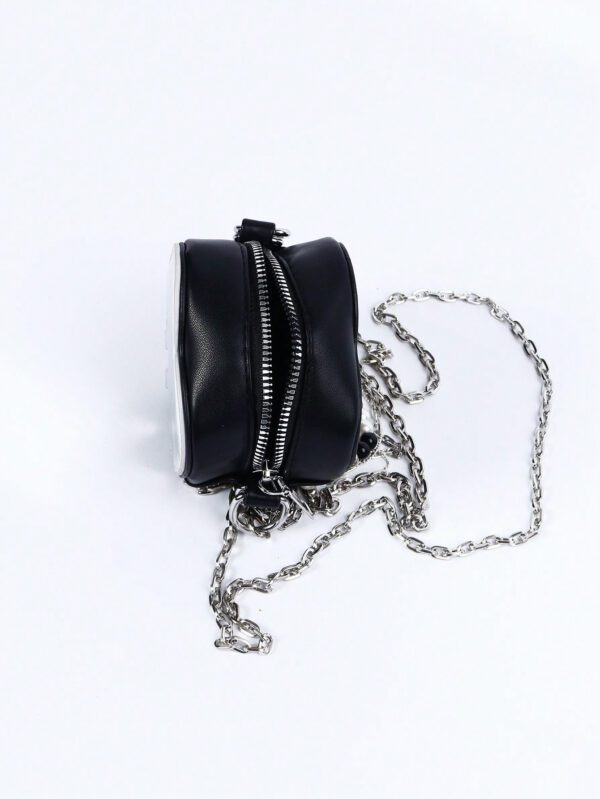 ROMWE Goth 1 pièce Sac bandoulière avec chaîne de perles noires et motif cœur brillant – Image 7