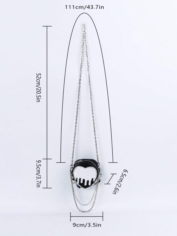 ROMWE Goth 1 pièce Sac bandoulière avec chaîne de perles noires et motif cœur brillant – Image 8