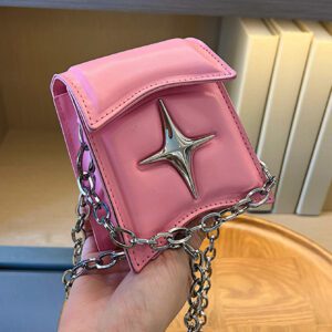 Petit sac carré à rabat décoré d'étoiles, rose