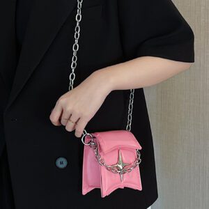 Petit sac carré à rabat décoré d'étoiles, rose