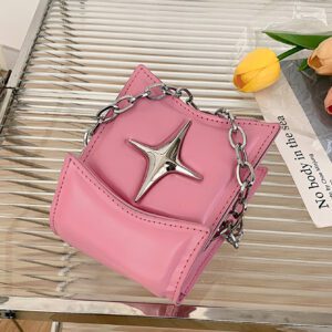 Petit sac carré à rabat décoré d'étoiles, rose