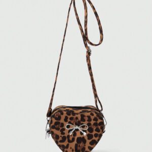 ROMWE Kawaii Sac bandoulière croisé élégant à motif léopard en forme de cœur