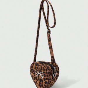 ROMWE Kawaii Sac bandoulière croisé élégant à motif léopard en forme de cœur