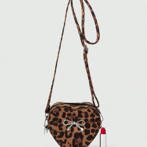 ROMWE Kawaii Sac bandoulière croisé élégant à motif léopard en forme de cœur