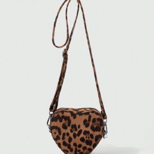 ROMWE Kawaii Sac bandoulière croisé élégant à motif léopard en forme de cœur