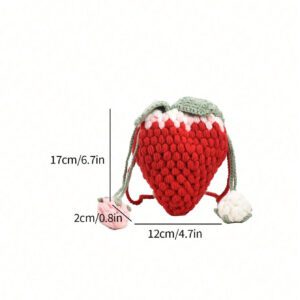 Sac à main en forme de fraise au crochet, sac bandoulière mini design fait main en tricot ajouré, porte-clés/porte-monnaie mignon et doux