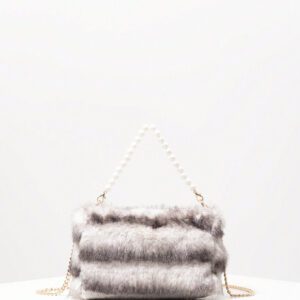 Sac à main soyeux d'automne/hiver, sac à bandoulière avec chaîne métallique, sac décoré de faux perles, sac de soirée élégant, accessoire de robe d'anniversaire pour femme - Sac en fourrure (motif aléatoire)