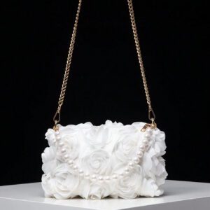 Sac à main soyeux d'automne/hiver, sac à bandoulière avec chaîne métallique, sac décoré de faux perles, sac de soirée élégant, accessoire de robe d'anniversaire pour femme - Sac en fourrure (motif aléatoire)