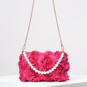 Sac à main soyeux d'automne/hiver, sac à bandoulière avec chaîne métallique, sac décoré de faux perles, sac de soirée élégant, accessoire de robe d'anniversaire pour femme - Sac en fourrure (motif aléatoire)