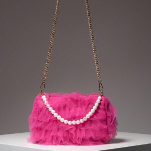 Sac à main soyeux d'automne/hiver, sac à bandoulière avec chaîne métallique, sac décoré de faux perles, sac de soirée élégant, accessoire de robe d'anniversaire pour femme - Sac en fourrure (motif aléatoire)