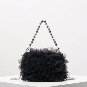 Sac à main soyeux d'automne/hiver, sac à bandoulière avec chaîne métallique, sac décoré de faux perles, sac de soirée élégant, accessoire de robe d'anniversaire pour femme - Sac en fourrure (motif aléatoire)