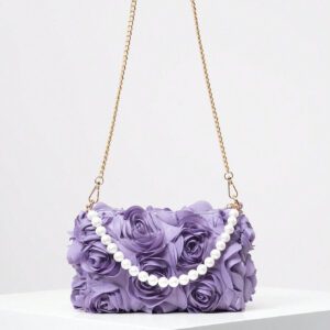 Sac à main soyeux d'automne/hiver, sac à bandoulière avec chaîne métallique, sac décoré de faux perles, sac de soirée élégant, accessoire de robe d'anniversaire pour femme - Sac en fourrure (motif aléatoire)