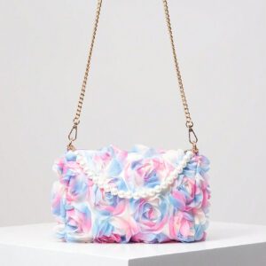 Sac à main soyeux d'automne/hiver, sac à bandoulière avec chaîne métallique, sac décoré de faux perles, sac de soirée élégant, accessoire de robe d'anniversaire pour femme - Sac en fourrure (motif aléatoire)